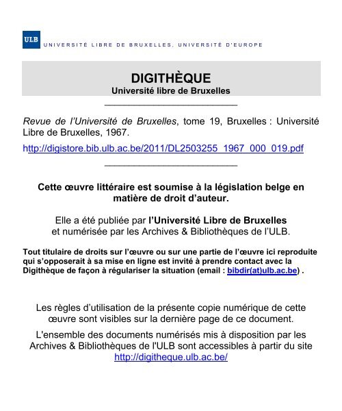 1967 De L Universite Libre De Bruxelles