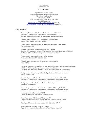 RESUME/VITAE JEREL A. ROSATI Department of Political Science ...