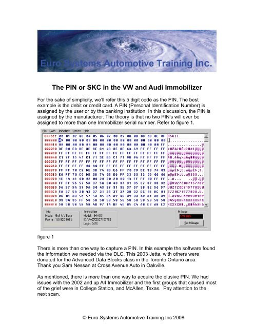The PIN or SKC in the VW and Audi Immobilizer - Euro Systems ...