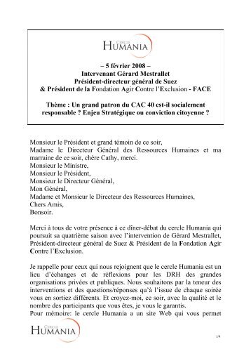 Intervenant Gérard Mestrallet Président-directeur ... - Cercle Humania