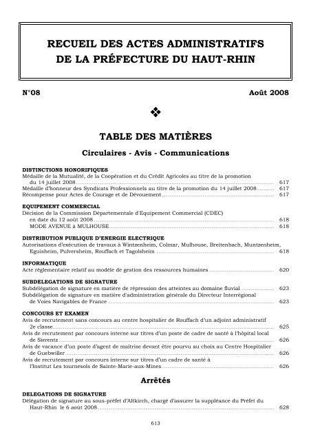 recueil des actes administratifs de la préfecture du haut-rhin