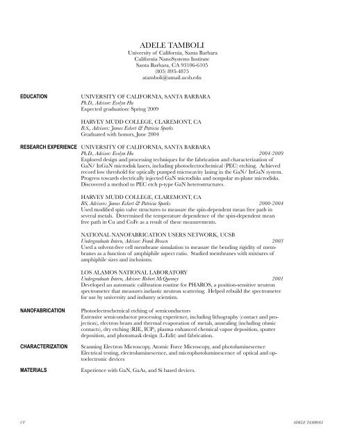 Curriculum Vitae - Evelyn Hu Research Group