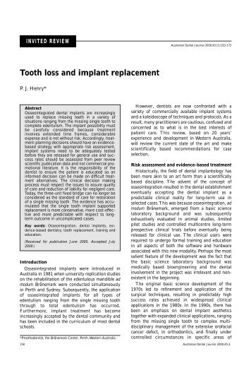 Tooth Loss And implant Replacement - Australian Dental Association