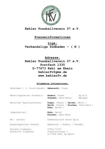 Kehler Fussballverein 07 eV - Fußballverein Kehl 07 EV: Homepage