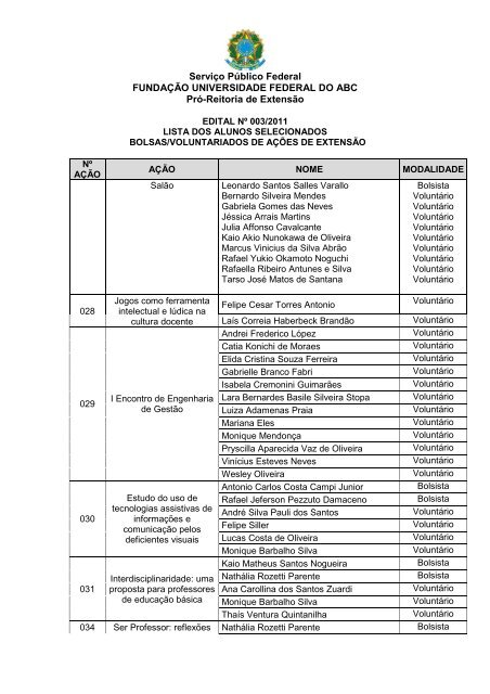 Edital nº03/2011 - Pró Reitoria de Extensão - Universidade Federal ...