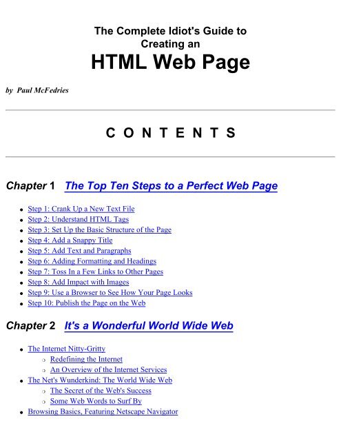 The Complete Idiot S Guide To Creating An Html Web Page Index Of