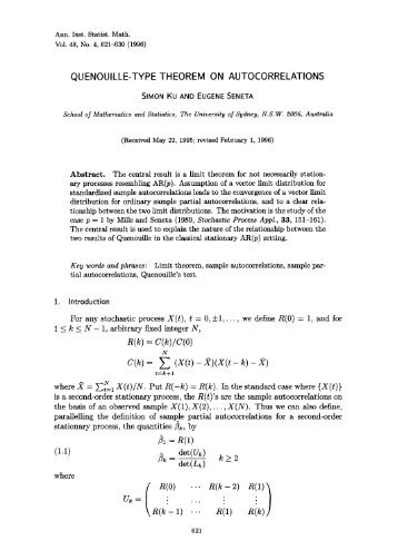 Quenouille-type theorem on autocorrelations