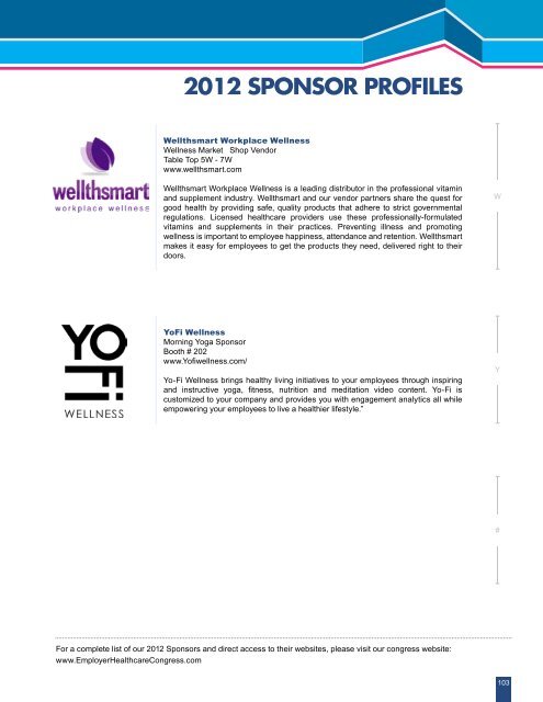 2012 sPonsor Profiles - Employer Healthcare & Benefits Congress