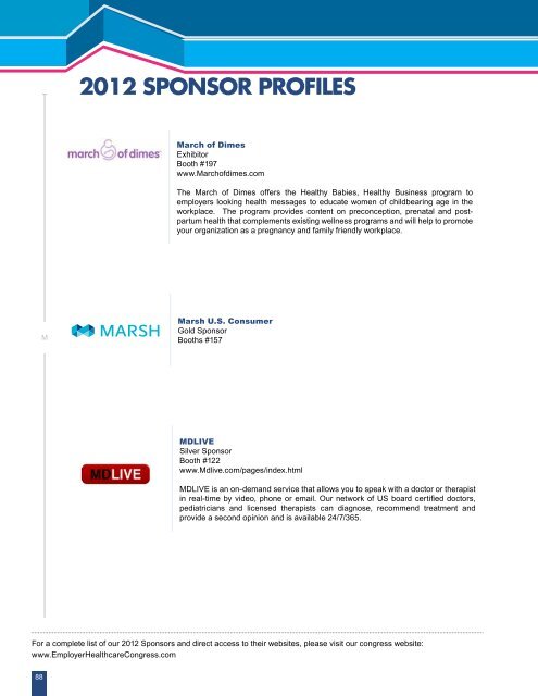 2012 sPonsor Profiles - Employer Healthcare & Benefits Congress