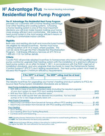 H2 Advantage Plus Residential Heat Pump Program - Cowlitz PUD