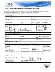 PTCS Commissioned Heat Pump Certificate & Startup Form