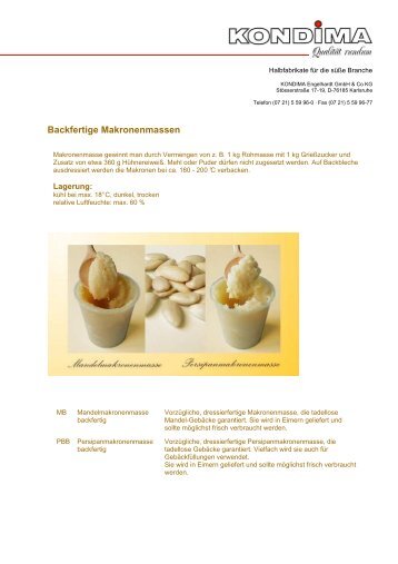 Backfertige Makronenmassen - Kondima Engelhardt GmbH & Co. KG