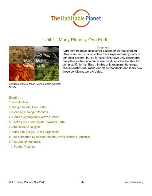 Full textbook - Unit 1 : Many Planets, One Earth