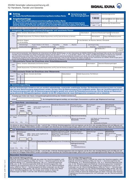 Antrag/Angebotsanfrage Basis-Rente / Risikolebensversicherung ...