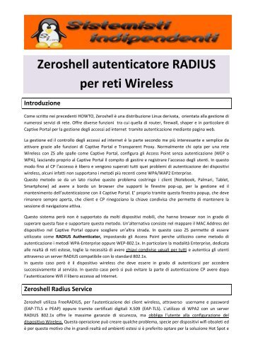Zeroshell autenticatore RADIUS per reti Wireless - Paolo PAVAN