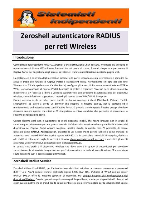 Zeroshell autenticatore RADIUS per reti Wireless - Paolo PAVAN