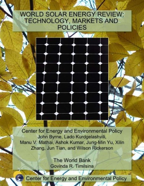 review of solar energy technology, markets and policies - Center for ...