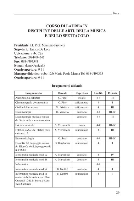 Guida dello Studente 2005-2006 - CSDIM - Università della Calabria