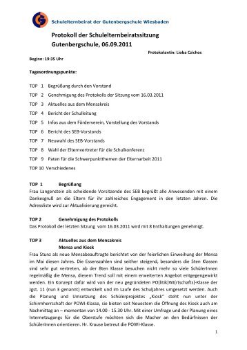 SEB-Protokoll 06.09.2011 - Gutenbergschule Wiesbaden