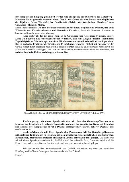 Bücherspende zum Thema des frühen kroatischen Buchdrucks an ...