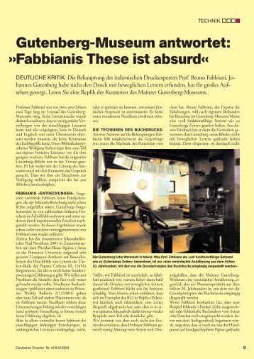 Gutenberg-Museum antwortet: Fabbianis These ist absurd« »