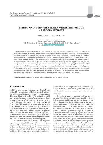 Estimation of feedwater heater parameters ... - Walter de Gruyter