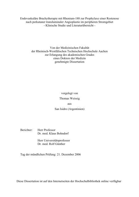 Endovaskuläre Brachytherapie mit Rhenium-188 zur Prophylaxe ...