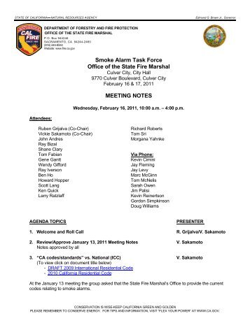 Smoke Alarm Task Force Office of the State Fire Marshal MEETING ...