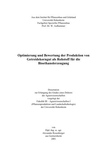 Optimierung und Bewertung der Produktion von Getreidekorngut als ...