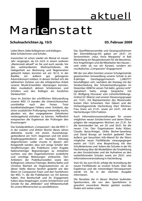 Schulnachrichten Jg. 10/5 03. Februar 2009 - Gymnasium Marienstatt