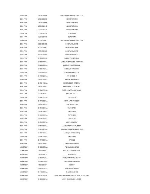 MODEL PART NUMBER DESCRIPTION GT-B2100 ... - Cellular-Parts