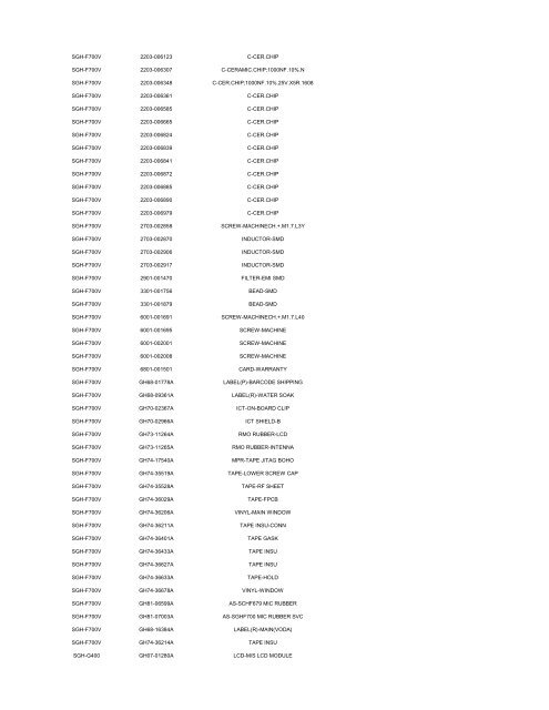 MODEL PART NUMBER DESCRIPTION GT-B2100 ... - Cellular-Parts