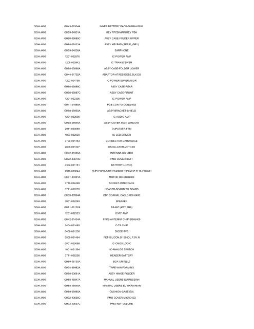 MODEL PART NUMBER DESCRIPTION GT-B2100 ... - Cellular-Parts