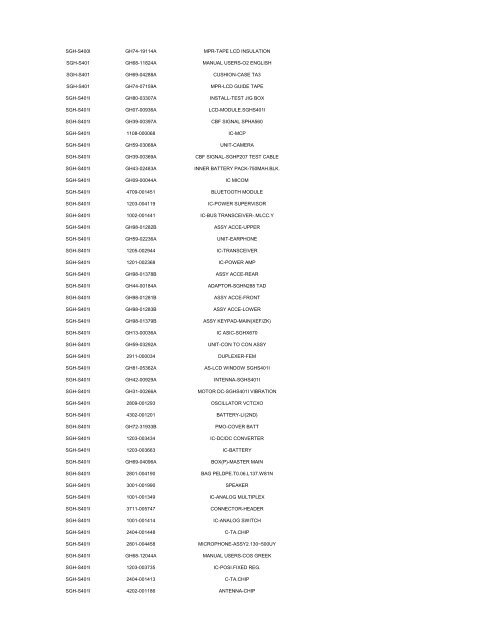 MODEL PART NUMBER DESCRIPTION GT-B2100 ... - Cellular-Parts