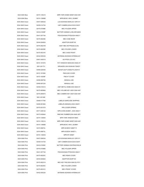 MODEL PART NUMBER DESCRIPTION GT-B2100 ... - Cellular-Parts