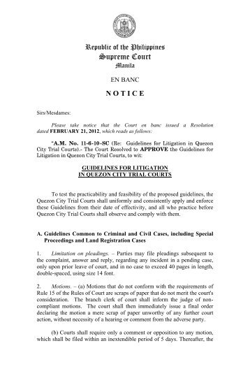 Guidelines for Litigation in Quezon City Trial Courts - Supreme Court ...