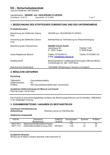 Sicherheits-Datenblatt