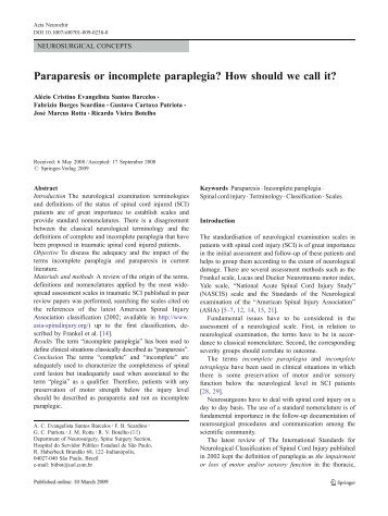 Paraparesis or incomplete paraplegia? How should we call it?