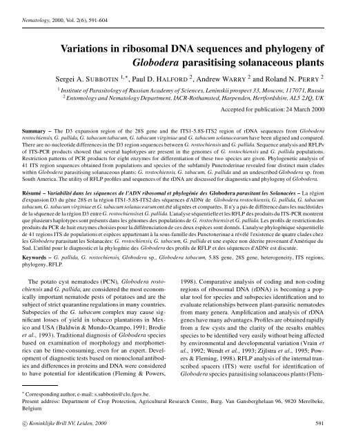 Variations in ribosomal DNA sequences and phylogeny of - Russian ...