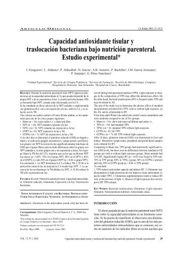 Capacidad antioxidante tisular y traslocación bacteriana bajo nutrición