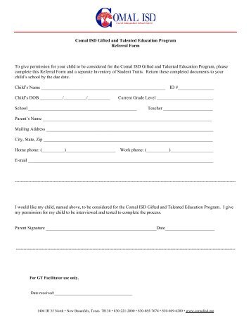 Comal Isd Gifted And Talented Education Program Referral Form