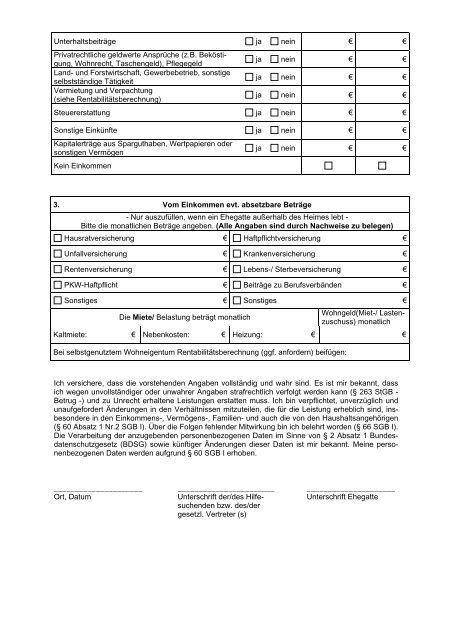 Antrag auf Pflegewohngeld