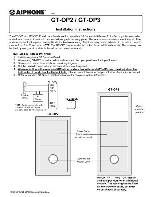 GT-0P2/0P3 Instructions - Aiphone