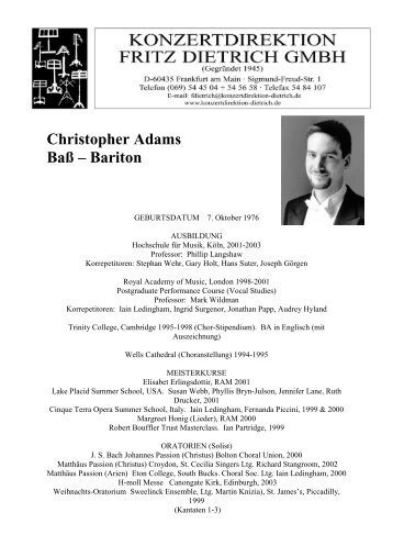 Christopher Adams, Bass-Bariton - Konzertdirektion Dietrich