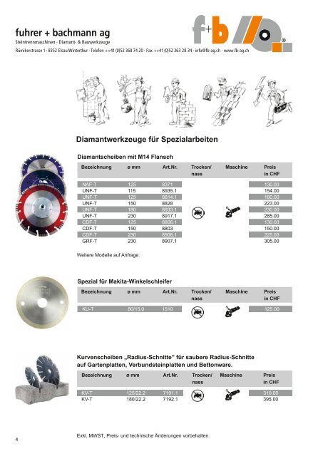 DIAMANT-TOOLS Preisliste 2012 - fuhrer+bachmann AG