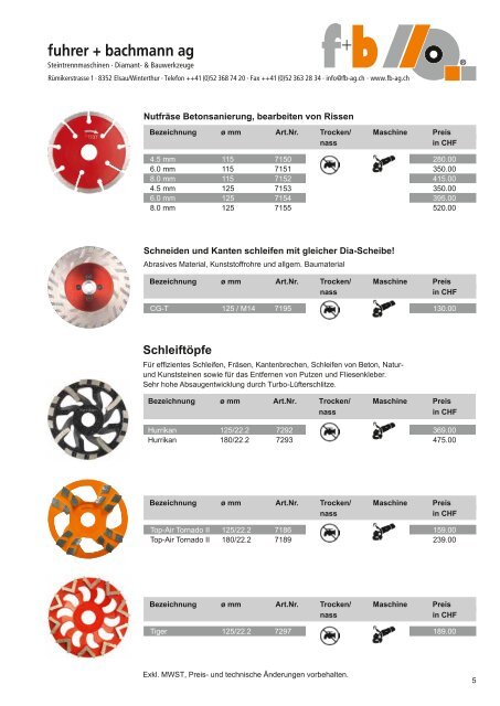 DIAMANT-TOOLS Preisliste 2012 - fuhrer+bachmann AG