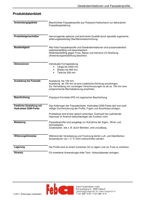 Produktdatenblatt - Feba Fensterbänke Gmbh