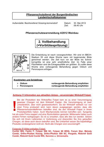 Pflanzenschutzwarnmeldung 04/2012 Weinbau - Gemeinde ...