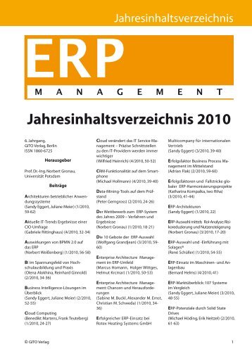 Jahresinhaltsverzeichnis 2010 - ERP-Management