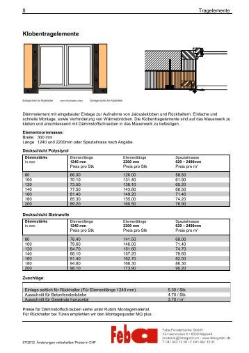 Klobentragelemente - Feba Fensterbänke Gmbh